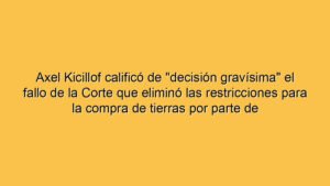Axel Kicillof calificó de "decisión gravísima" el fallo de la Corte que eliminó las restricciones para la compra de tierras por parte de extranjeros