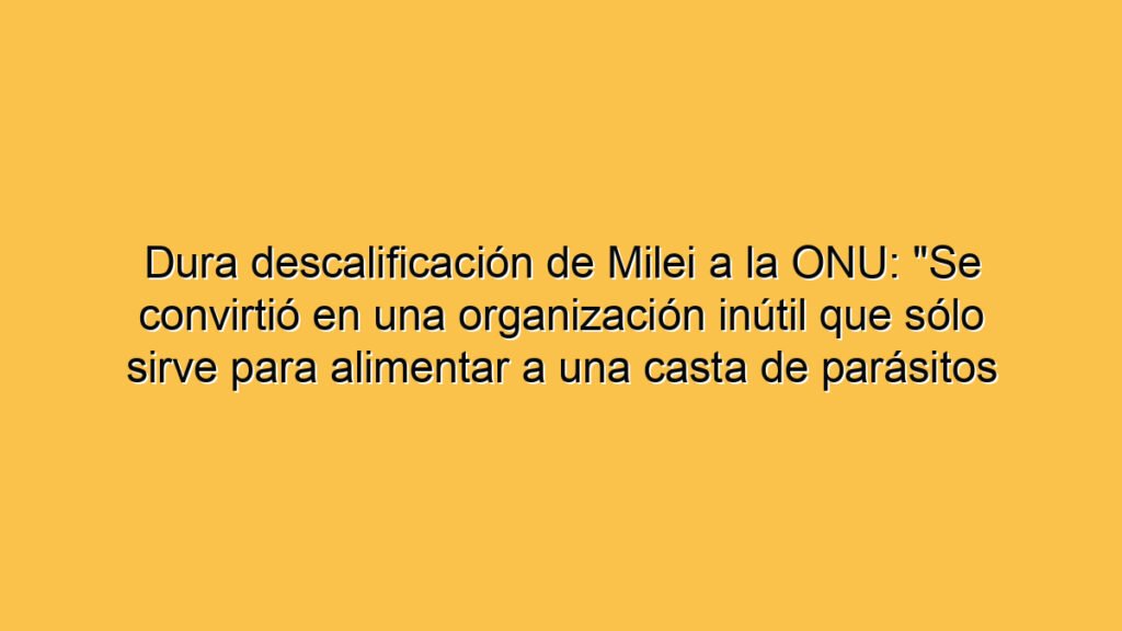 Dura descalificación de Milei a la ONU: "Se convirtió en una organización inútil que sólo sirve para alimentar a una casta de parásitos fatalmente arrogantes"