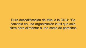Dura descalificación de Milei a la ONU: "Se convirtió en una organización inútil que sólo sirve para alimentar a una casta de parásitos fatalmente arrogantes"