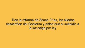 Tras la reforma de Zonas Frías, los aliados desconfían del Gobierno y piden que el subsidio a la luz salga por ley