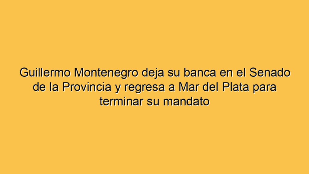 Guillermo Montenegro deja su banca en el Senado de la Provincia y regresa a Mar del Plata para terminar su mandato
