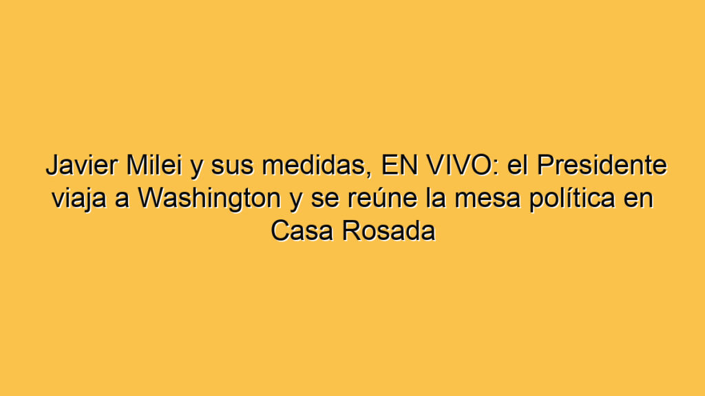 Javier Milei y sus medidas, EN VIVO: el Presidente viaja a Washington y se reúne la mesa política en Casa Rosada