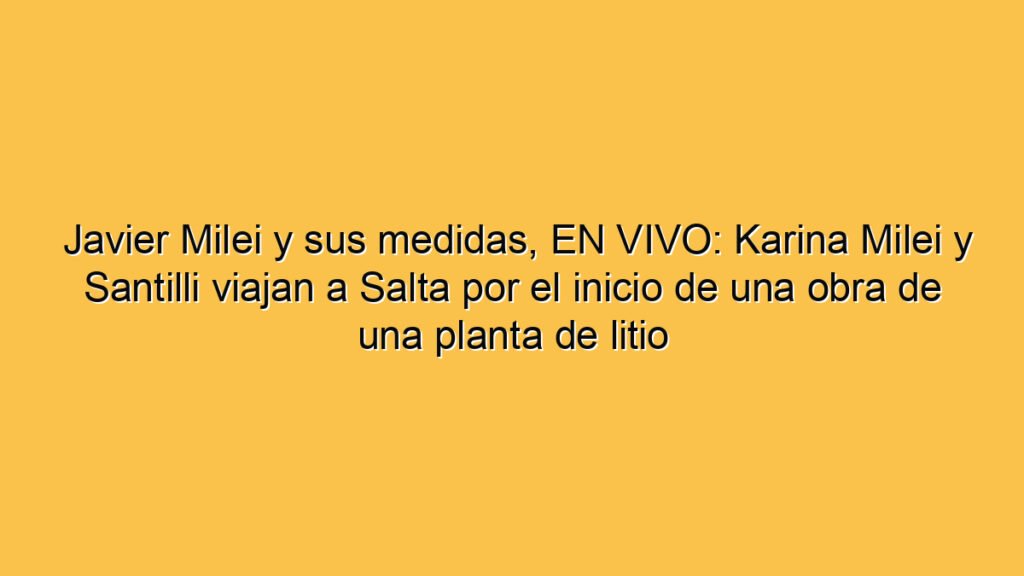 Javier Milei y sus medidas, EN VIVO: Karina Milei y Santilli viajan a Salta por el inicio de una obra de una planta de litio