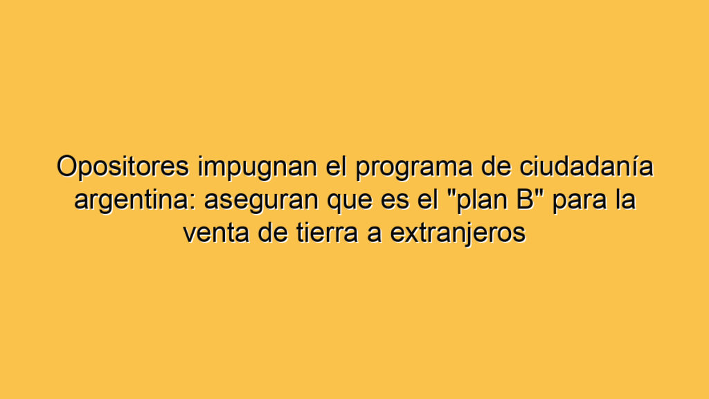 Opositores impugnan el programa de ciudadanía argentina: aseguran que es el "plan B" para la venta de tierra a extranjeros