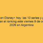 Qué ver en Disney+ hoy: las 10 series y películas que lideran el ranking este viernes 9 de octubre de 2026 en Argentina